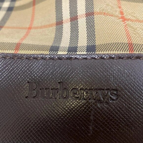 Auth Burberry's - Beige Dark Brown Multi Nylon Leather Shoulder Bag - Picture 3 of 7